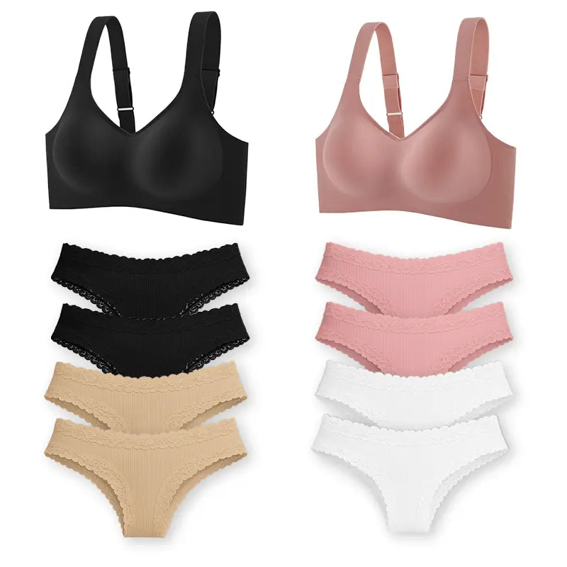 Cotton Embrace Set – 2 Comfort Bras + 8 CottonLace Panties