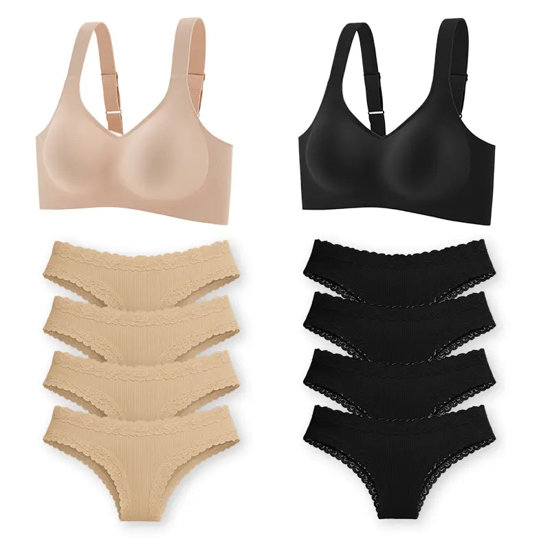 Cotton Embrace Set – 2 Comfort Bras + 8 CottonLace Panties